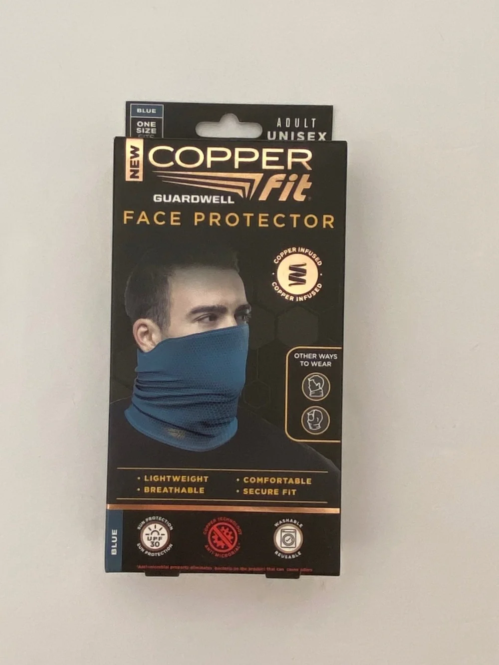 Copper Fit Guardwell Copper Infused Face Protector - Blue Adult Unisex NEW